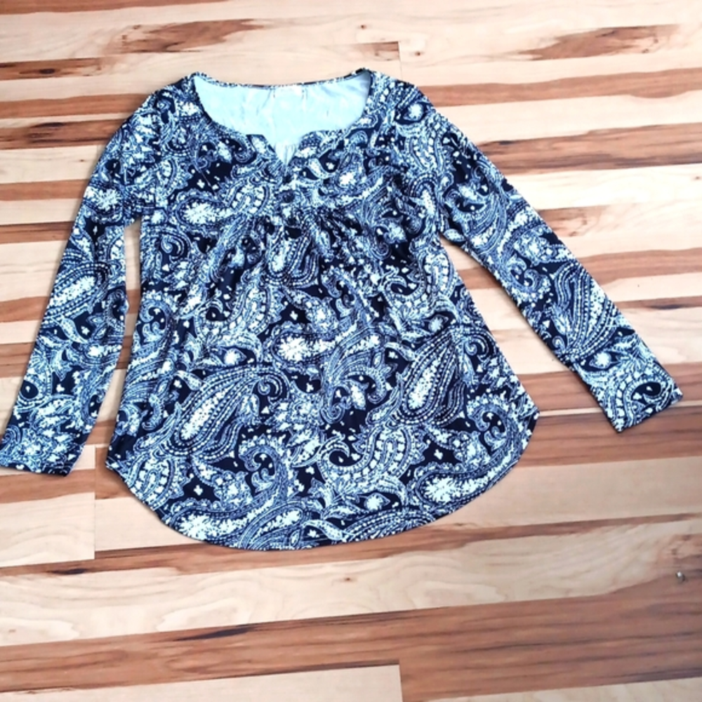 Halife Paisley Black White Long Sleeve Top‎ M